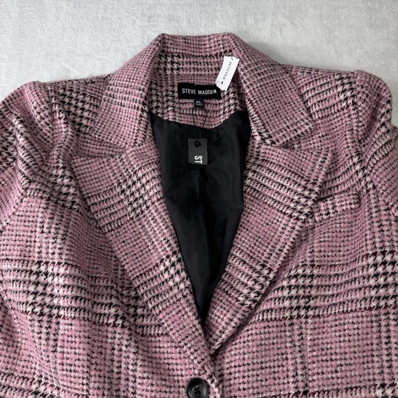 Steve Madden Gemini Coat XL Pink Plaid Peacoat Overcoat Knit Soft Luxury NWT - Picture 2 of 13